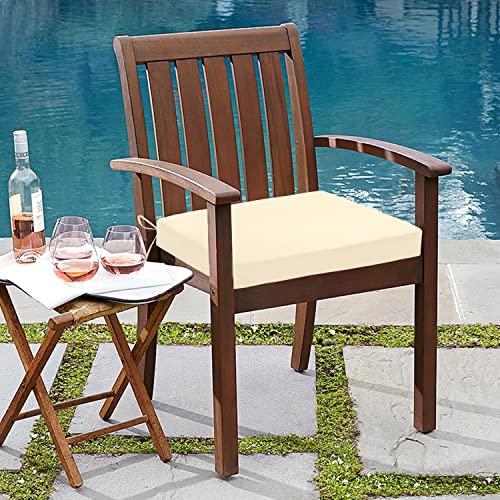 Downluxe Outdoor Chair Cushions, Waterproof Square Corner Memory Foam Seat Cushions With Ties For Garden Patio Funiture, 18.5" X 16" X 3", Beige, 4 Pack #TOP6