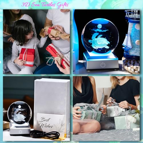 Image of Ornalrist Sea Turtle Gifts for Women Men, 3D Sea Turtle Crystal Ball with Colorful LED Light Base, Sea Turtle Crystal Snow Ball for Turtle Lovers, Sea Turtle Figurines Home Decor