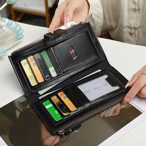 PU Leather Long Wallet for Women Vintage Checkbook Wallets with Card Holder2