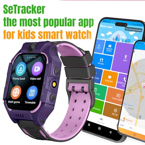 Image of GameSir Q18 Kids Smart Watch 1.44 inch TFT Display 3G / 4G SIM Support, Learning & Gaming Apps, Gift Watch, Waterproof, LBS Tracking /GPS, 2 Way Calling Smart Watch for Boys & Girls (Purple)