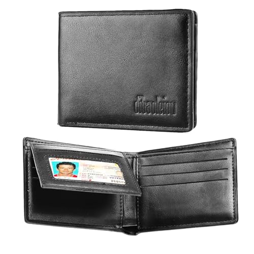 Men Wallet RFID Blocking Leather Flipped ID Photo Window 9 Card Slots Big Capacity Money Pocket Business Card Gift for People