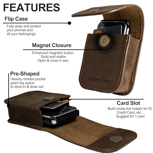 Tarbicgear TBG-PH6S-DB Slim Flip Phone Holster For Cat S22, Kyocera Flip Phones, Nokia Flip Phones, Alcatel Go Flip,Tcl Flip Phone, Sonim Xp3Plus, Belt Clip Magnetic Leather Pouchreal Leather Pouch thumb #1