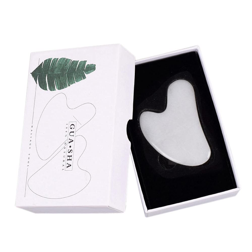 Jade Blanco Rodillo Gua Sha Sha Set Set Facial Ojo Masajeador Cuerpo de Piedra Natural Scaper Gouache Para Levantamiento Facial Herramienta de Masaje de Belleza-Establecer y con caja