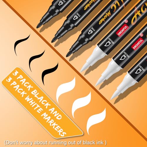 Image of White Black Acrylic Paint Pens Markers, 6 Pc Dual Tips Paint Markers