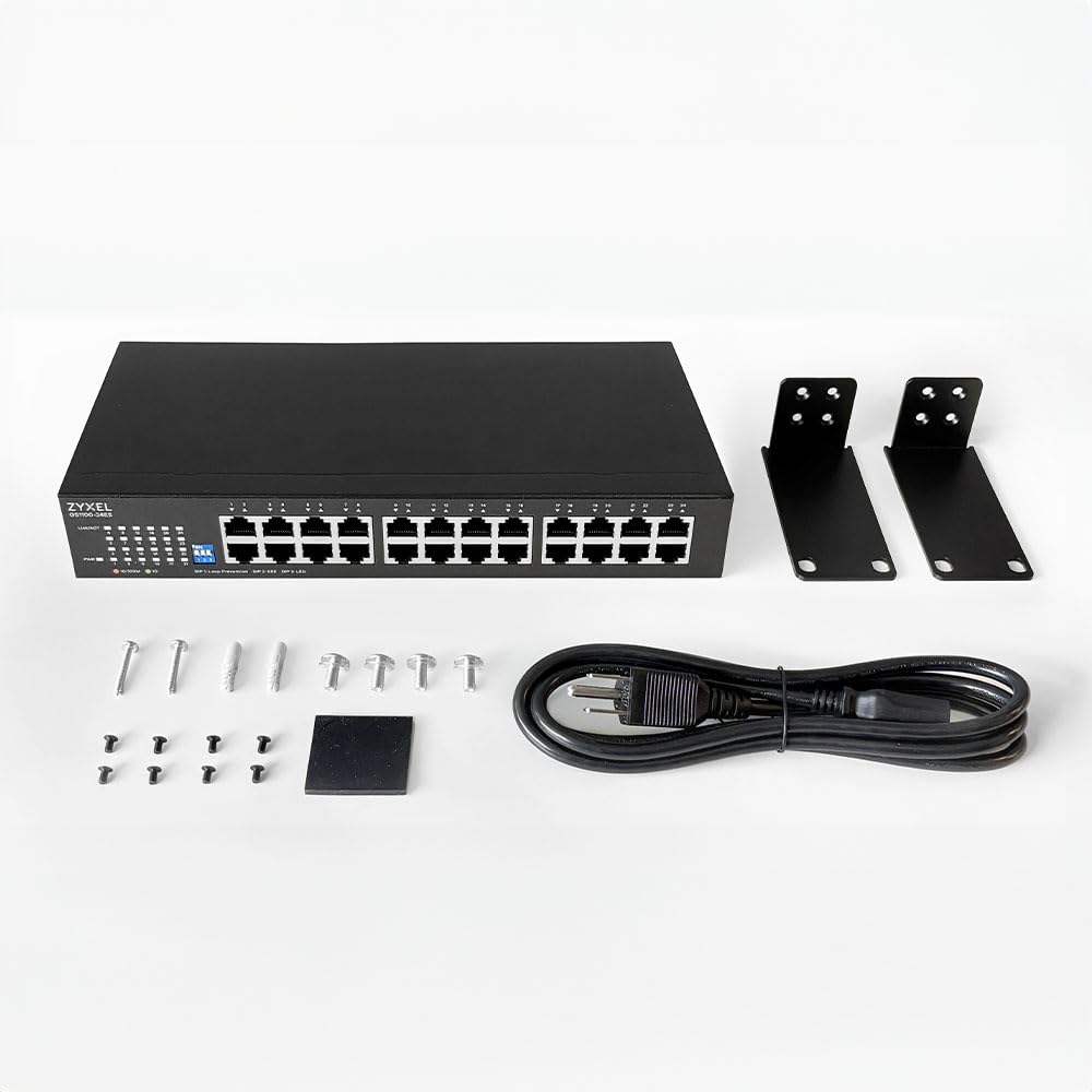 Zyxel Commutateur Réseau 24 Ports | Commutateur Gigabit Ethernet Non Géré | 24 Ports GbE | Dip Commutable | sans Ventilateur | Kits de Montage Mural et en Rack Inclus | GS1100-24ES