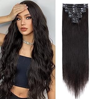 S-noilite Clip in Hair Extensions Real Human Hair,8Pcs with 18 Clips Remy Natural Hair Extension Full Head Double Weft Thick Silky Seamless Hair Extensions for Women - #1B Natural Black-10 Inch(75g)