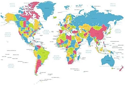 Feeten No Mildew Waterproof World Map Shower Curtain with Hooks