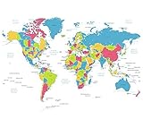 Feeten No Mildew Waterproof World Map Shower Curtain with Hooks