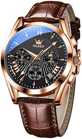 OLEVS Watch for Men Silicone Strap Chronograph Luxury Multifunction Dial Luminous Waterproof Calendar Moon Phase Analog Quartz Sports Wrist Watches