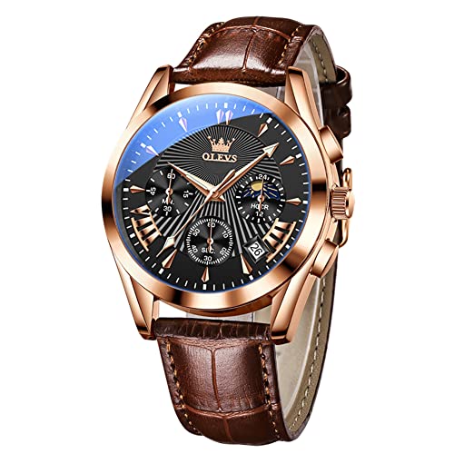 Image of OLEVS Mens Watches Leather Strap Analogue Quartz Mens Watches