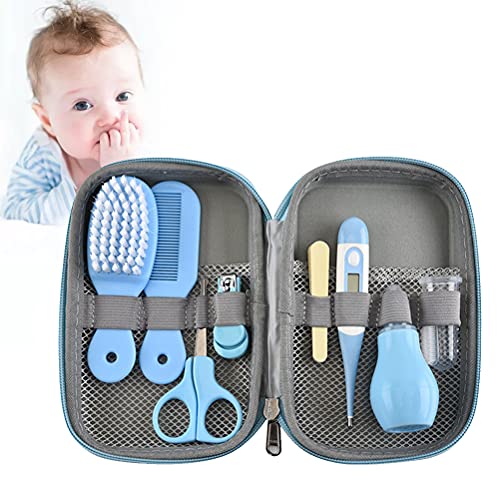 Chilits Trousse de Soin Bébé 8Pcs Bébé Ensemble Infirmière Nouveau-né Bébé Clou Cheveux Soins Toilettage pour Nouveau-né Filles Garçons Trousse Inclut Coupe-Ongles Brosse pour Le Voyage & à la Maison Cover