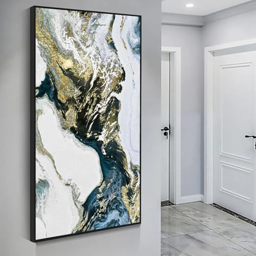 Peintures sur toile vertes rivière pour salon, art abstrait encadré 70x120 cm