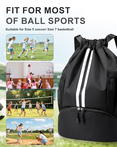 Image of JELUTAR Soccer Bag, Drawstring Soccer Backpack with Shoe Compartment