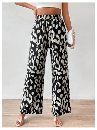 GORGLITTER Women's Leopard Wide Leg Pants Flowy Cheetah Print Elastic High Waist Trousers Streetwear4