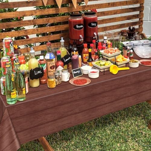 Image of 4Pcs Wood Tablecloth, Brown Rustic Table Covers, Rectangular Table Decoration for Western Barn Themed Barbecue Rustic Party Decorations, 51 x 86.6 Inch