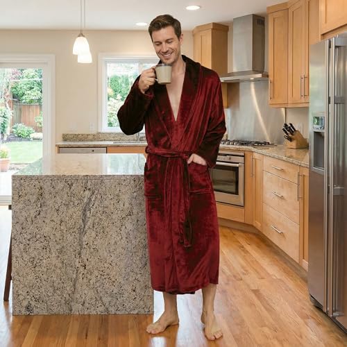 Image of U2SKIIN Mens Fleece Robe Plush Collar Shawl Bathrobe