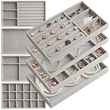 8 Set Jewelry Organizer for Drawer Velvet Jewelry Trays, Jewelry Trays for Drawers Easy To Store Your Jewelry Storage Display Tray for Earring Necklace Rings Bracelet (Grey)
