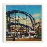Lantern Press Coney Island, New York, View of the Cyclone Rollercoaster # 1, Vintage Halftone (Absorbent Ceramic Coaster, Single, Cork Back, Kitchen Table Decor)