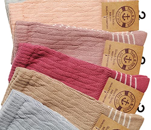 Yacht & Smith 6 Pairs Womens Cotton Slouch Socks, Womens Knee High Boot Socks (Striped Neutral) #TOP5