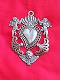 Tin/Silver Sacred Heart with Angels Milagro Ex Voto