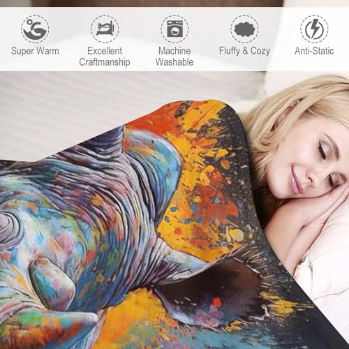 Plaid couverture polaire rhinocéros chaud et doux en flannel lavable 130×180cm