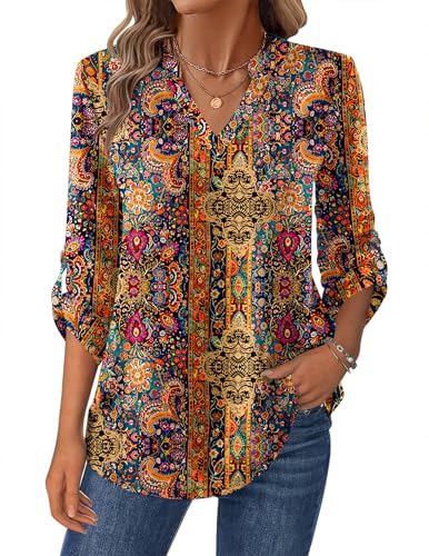 Zeagoo T Shirts for Women Long Sleeve Floral Tops Casual V Neck Tee Tshirts 2026 Spring Clothes