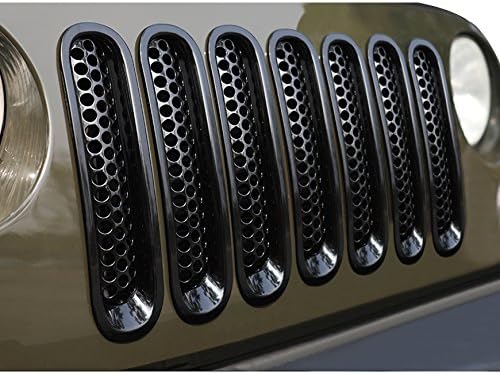 [Upgrade Clip in Version] ICARS Glossy Black Mesh Grill Insert Grille Guard for 2007-2015 Jeep Wrangler JK JKU Unlimited Rubicon Sahara - 7PCS