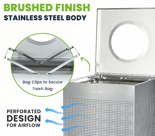 Image of Alpine Stainless Steel Commercial Trash Can - Large Perforated 40 Gallon Trash Can Open Top, Heavy Duty Garbage Can for Indoor & Outdoor in Office, Commercial Bathroom, Hotel, Lobby, and Businesses