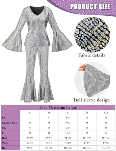 Ragelion Disco Outfit Damen,60er 70er Jahre Outfit Damen für Halloween Party mit Top Hose Zubehör