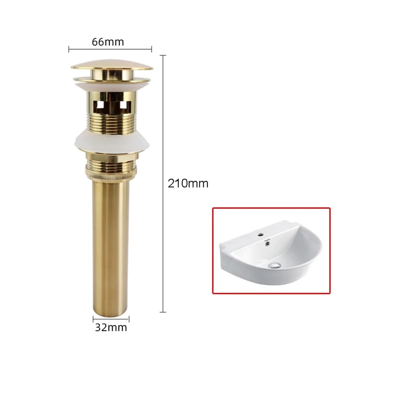 1 pezzo di tappo di scarico for lavandino pop-up in ottone con finitura dorata con foro di troppopieno, accessorio for il bagno con tappo for lavabo a sifone(Gold no overflow)