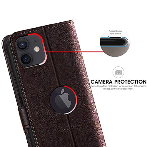Image of TheGiftKart Flip Back Cover Case for Apple iPhone 12 /12 Pro | Dual-Color Leather Finish | Inbuilt Stand & Pockets | Wallet Style Flip Back Case Cover for Apple iPhone 12 /12 Pro (Coffee & Brown)