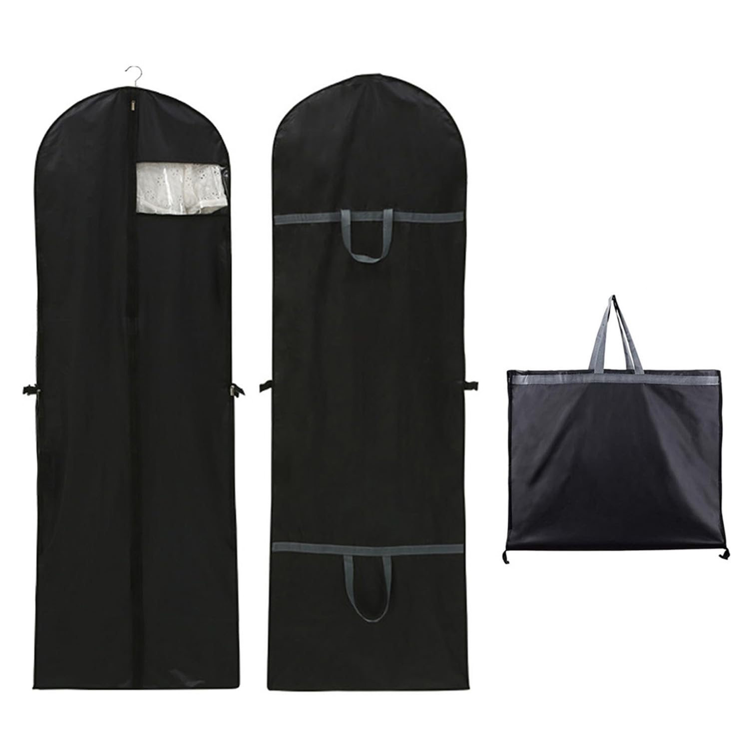Long Dress Covers Bag Dust Proof Clothes Covers Moth Proof Garment Bag Wedding Dress Bag Folding Long Coat Cover for Coat Gowns Dresses Shirts Suits Jackets Storage (Black)