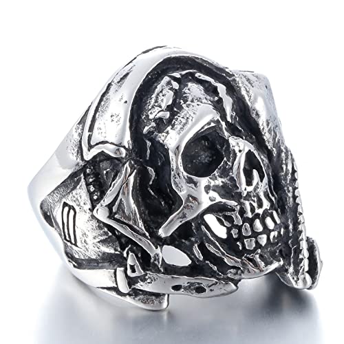 Image of Death Skull Ring for Men Stainless Steel Jewelry Biker Rings Scary Death Ring Skull for Gifts