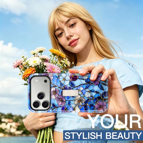 Coque iPhone 17 Pro design vitrail vintage élégant bleu KANGHAR - 5