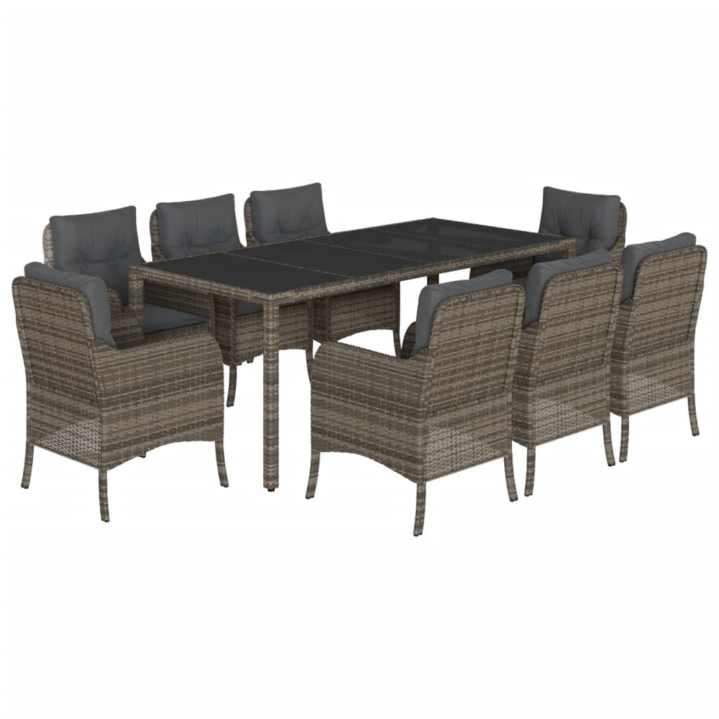 KCCKOM Garden Furniture Set 9 Piece Patio Dining Set with Cushions Gray Poly Rattan