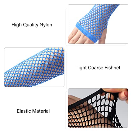 COSFAN 2 works Fishnet Gloves Women Fingerless Long Gloves Elastic Mesh Glove 1920s Hollow Gloves for Evening Party Halloween (Blue) - Image 3