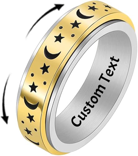 Miniatura 9 de Anillos giratorios para la ansiedad, anillo de ajuste cómodo, regalos para el estrés, acero inoxidable, banda de luna