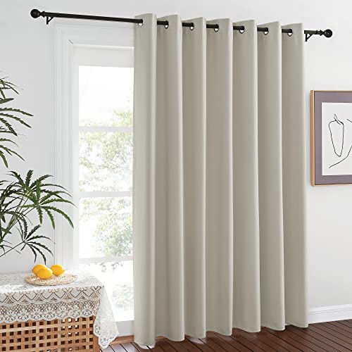 NICETOWN Blackout Curtain for Patio Sliding Door - Grommet Extra Wide Sliding Door Curtains Room Darkening Weighted Drape for Living Room/Patio (Natur