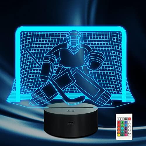 Ammonite Ice Hockey Night Light, 3D Goalie Lamp with 16 Color Changing, Remote Control and Timer, Men's Ice Hockey Decor Light for Kids, Boys, Girls, Sports Fans
