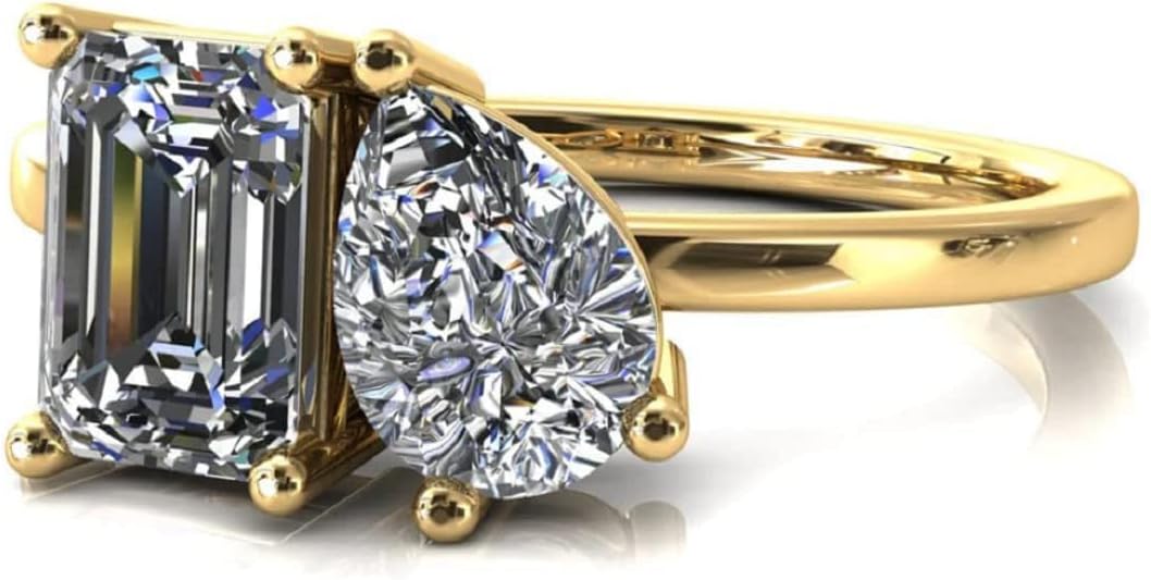 Emerald & Pear Cut Toi Et Moi Moissanite Engagement Rings for Women | Wedding Ring Her | Bridal Sets | Solitaire Vintage Antique Unique Anniversary Promise Gifts