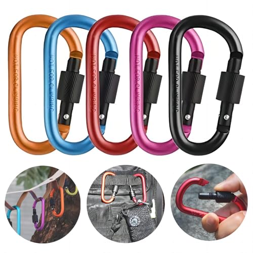 Image of Sunkizzrs Aluminium Carabiner (Pack of 5) Snap Hook Ring Clip - Hooks Keychain - Hook Keyring - Key Hooks for Keychain with Screw Locking (Multi-Colour)