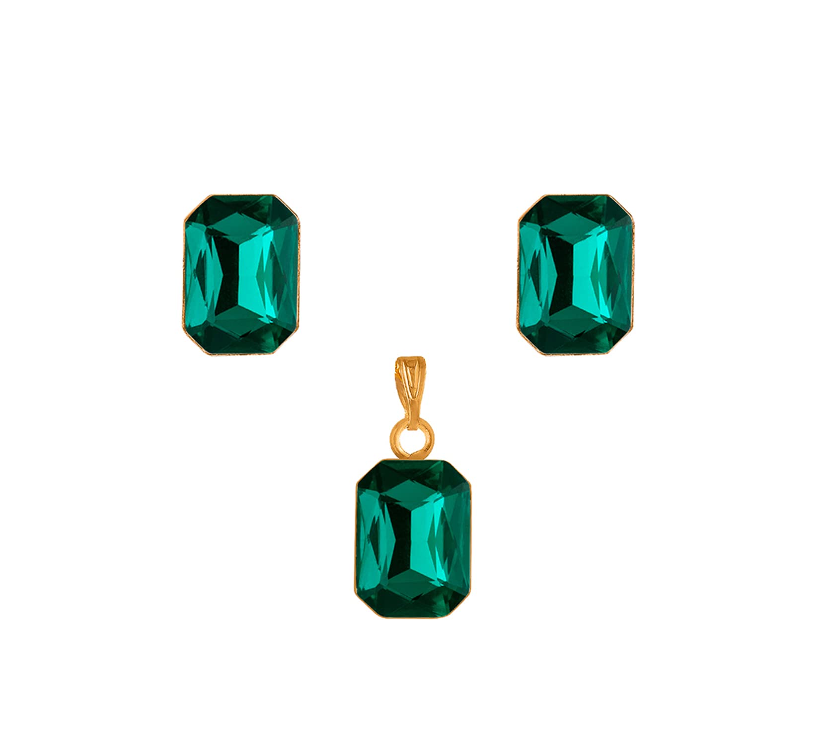 JFL - Jewellery for Less One Gram Gold Plated Octagon Shape Crystal Pendant Combo with Fancy Earring for Women & Girls. (Green),Valentine (B09Y35NN1V) Amazon Price History, Amazon Price Tracker