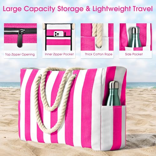 Image of Becokan Women's Pool Swim Bag - Waterproof Sandproof Large Stripe Beach Tote with Zipper