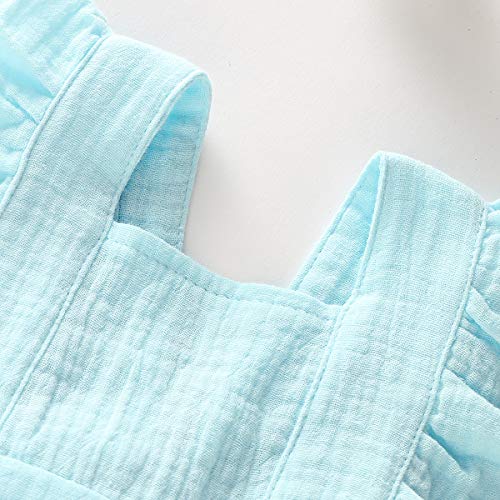 Bowanadacles Newborn Baby Girl Romper Jumpsuit Cotton Linen Sleeveless Ruffled Bodysuit Infant Summer Clothes Outfits (90(6-12M), Light Blue) #TOP2