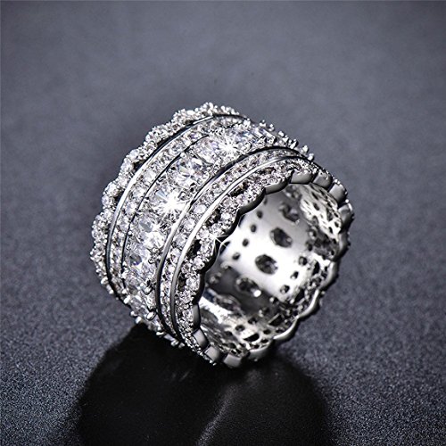 Vintage Princess Cubic Zirconia Wide Wedding Band Eternity Statement Cocktail Ring 18k White Gold Plated Jewelry4