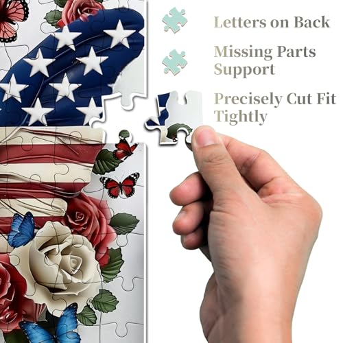 Rompecabezas para adultos de 1000 piezas con bandera estadounidense y mariposa, rompecabezas patriótico de fe, arte floral de rosas como decoración para el hogar miniatura 4