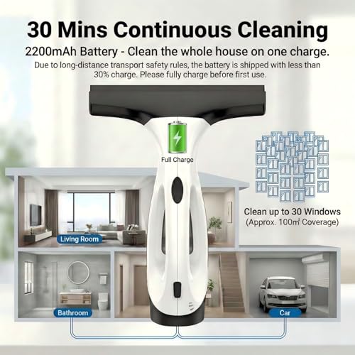Electric Window Vacuum Squeegee, 2200mAh & 2000Pa Cordless Window Cleaner Tool with 150ml Water Collection Tank, Window Cleaning Kit for Shower Glass, Car, Door, Mirror, Home — view 3