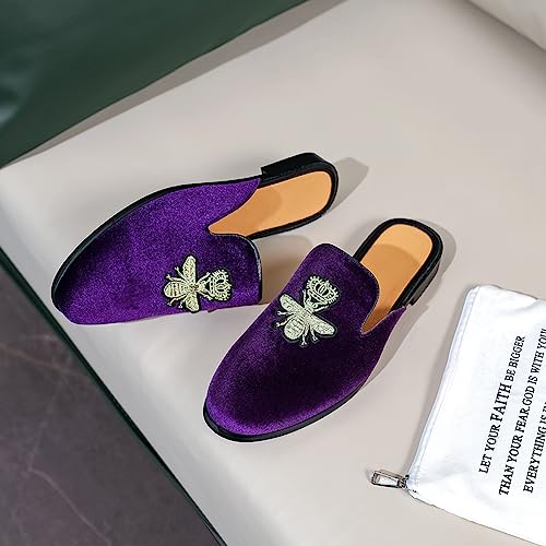 Image of FLQL Mens Shoes Luxury Velvet Gold Buckle Slip-on Penny Loafers Casual Smoking Slippers Indoor Outdoor Sandals Black Size 7-13