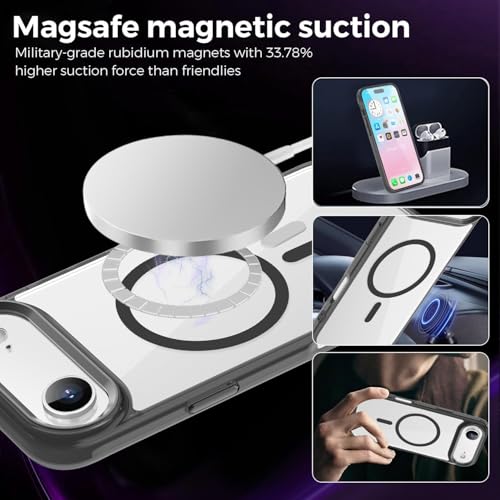 Image of Elzzi Translucent Clear Back Cover Compatible with iPhone 17 Air, PC Shockproof Scratch Resistant, Non-Yellowing, Support Mag-Safe Wireless Magnetic Charging Case - Black