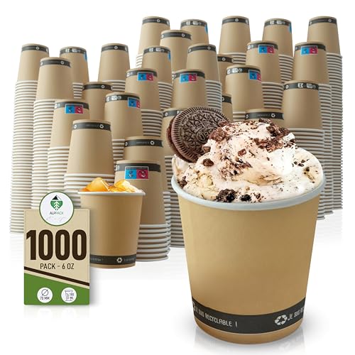 Lot de 1000 Gobelets Jetables en Carton Kraft 6 oz / 18 cl – Tasses à Café Jetables pour Café, Thé et Boissons Chaudes, Résistants à la Chaleur,...